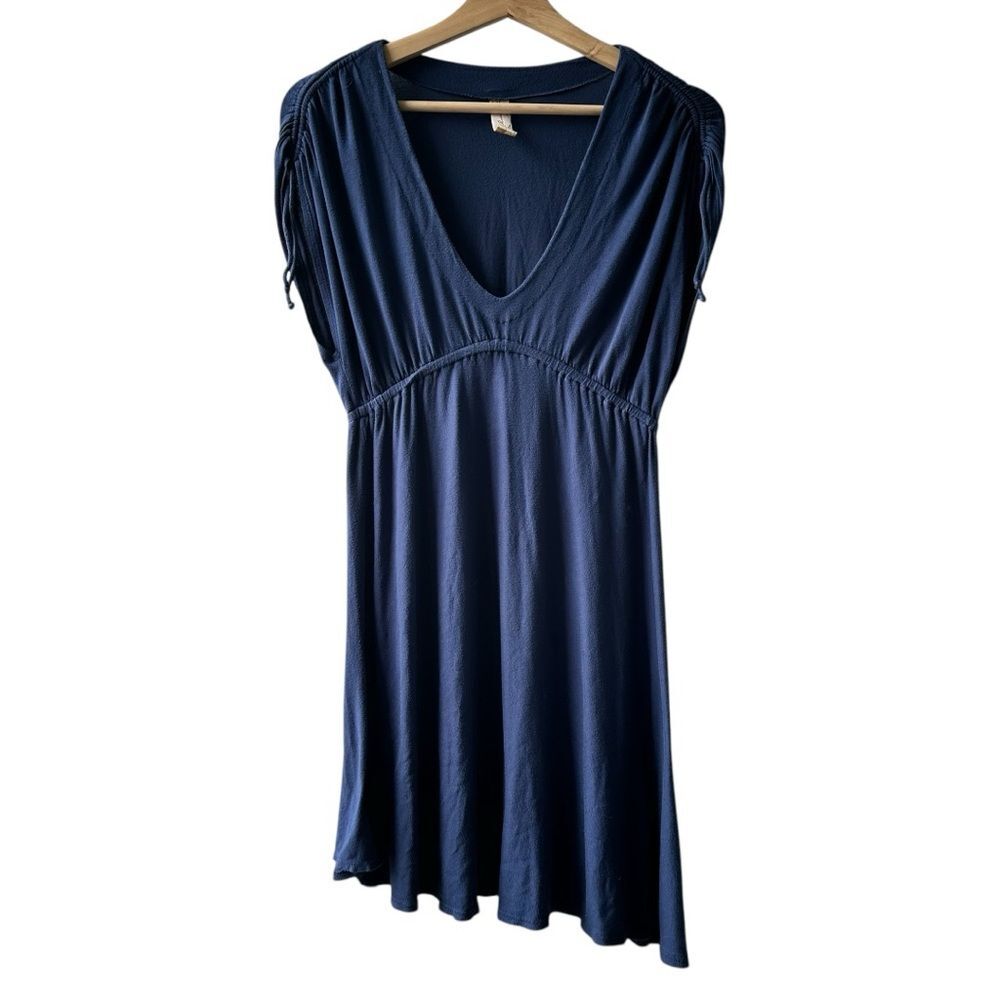 Vintage Frenzii Blue Empire Waist Dress Small Y2K 90s Plunge Neck Soft Girl
